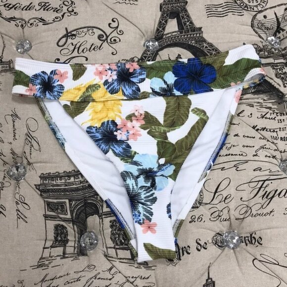 Topshop Ribbed Hawaiian High Waist Bikini Bottoms - Picture 3 of 7